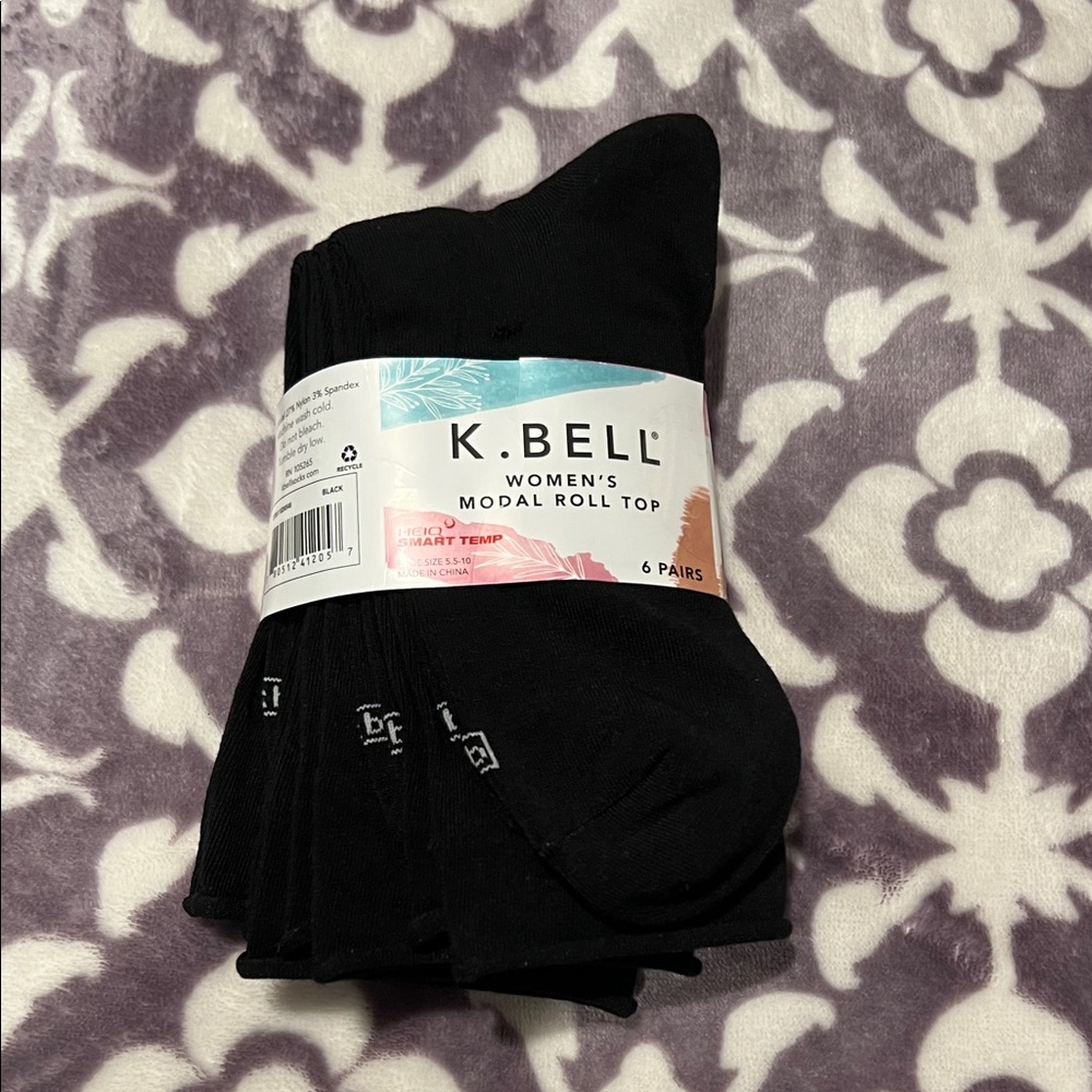 Women's Black Modal Roll Top Socks - 4 Pairs